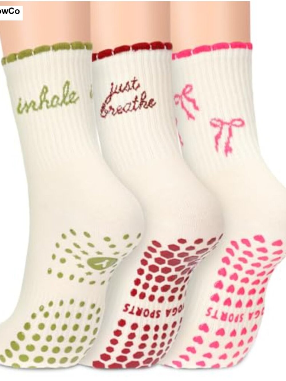 3 Pairs Pilates Socks with Grips for Women Non Slip Yoga Barre Crew Socks